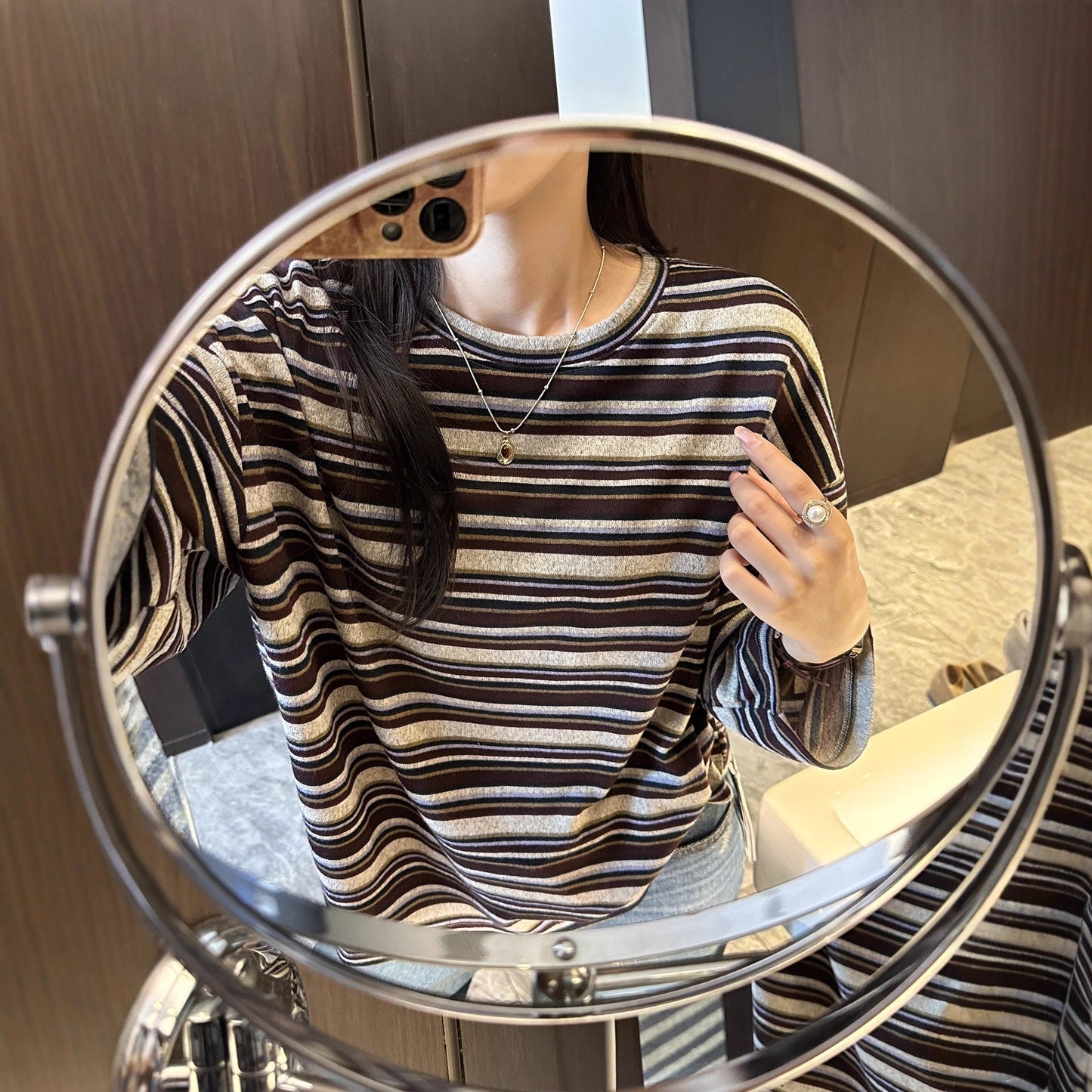 Damen Longsleeve-Shirt Gestreift Baumwolle Schwarz-Weiß - Norvielle