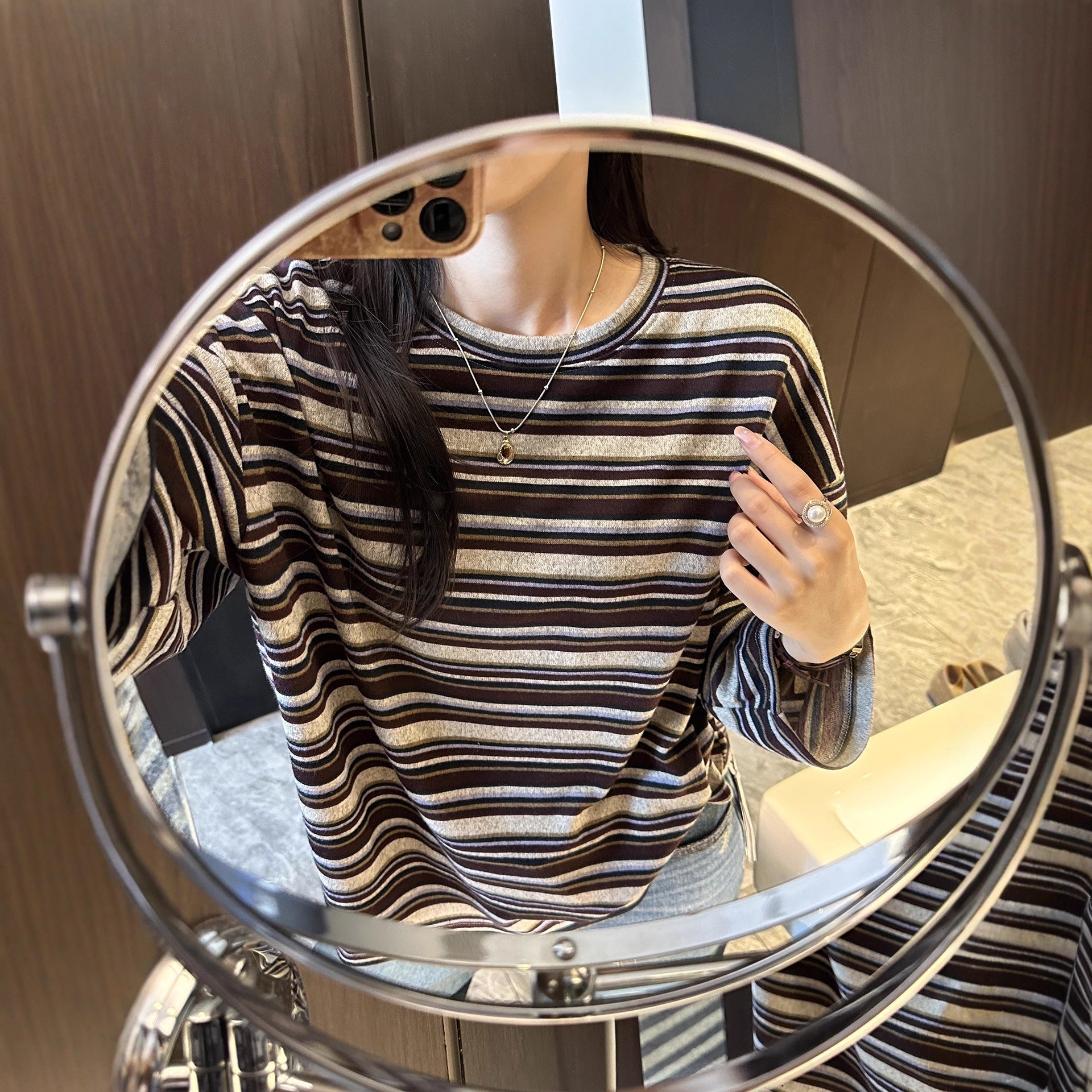 Damen Longsleeve-Shirt Gestreift Baumwolle Schwarz-Weiß - Norvielle