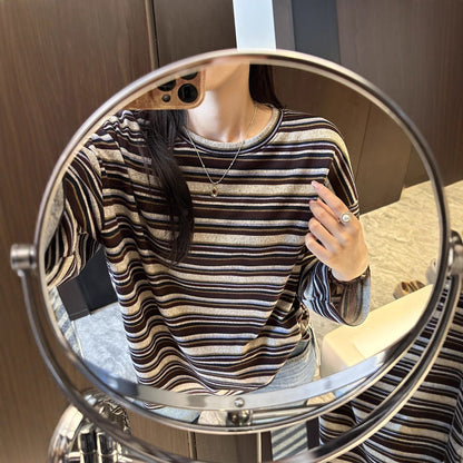 Damen Longsleeve-Shirt Gestreift Baumwolle Schwarz-Weiß - Norvielle