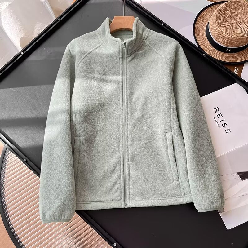 Damen Fleecejacke Hohler Kragen Kuschelig Grün Norvielle
