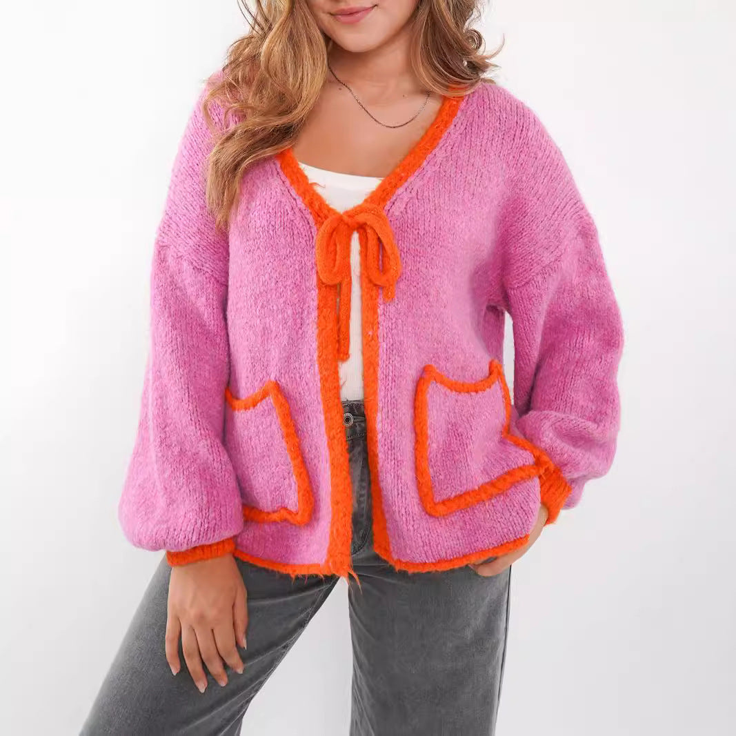 Damen Strickjacke Lässig Kordelzug Elegante Taschen Norvielle