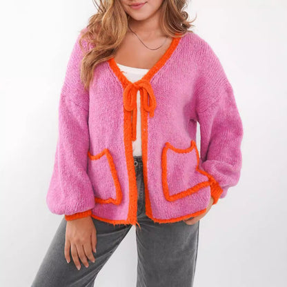 Damen Strickjacke Lässig Kordelzug Elegante Taschen Norvielle