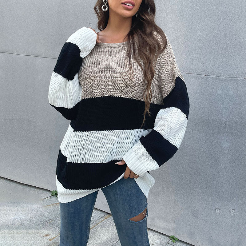 Damen Oversized-Pullover Gestreift Weit Norvielle