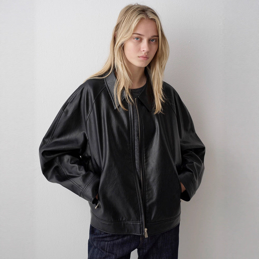 Damen Lederjacke Minimalistisch Norvielle