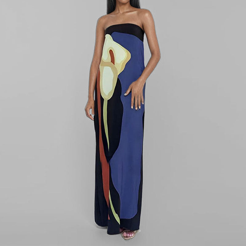 Damen Abendkleid Drapiertes Oberteil Künstlerischer Print - Norvielle