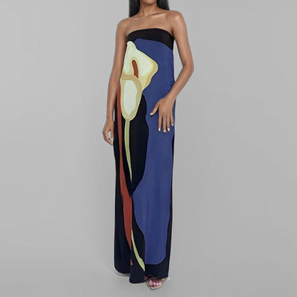 Damen Abendkleid Drapiertes Oberteil Künstlerischer Print - Norvielle