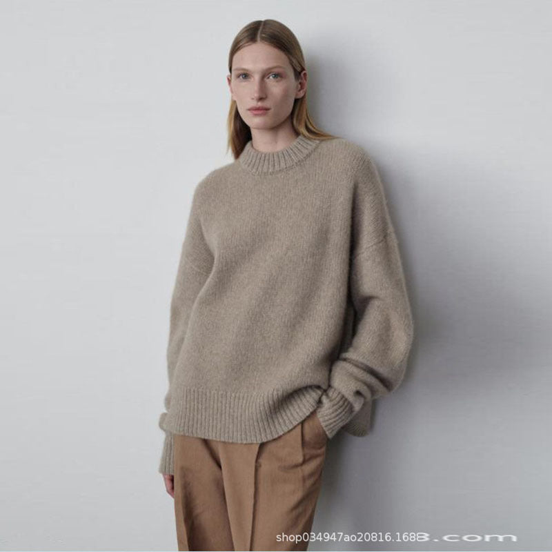 Damen Grobstrickpullover Überlange Ärmel Norvielle
