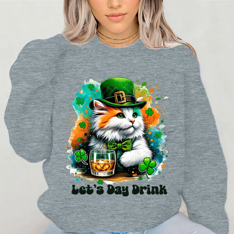 Damen Sweatshirt Katzenmotiv Lustig Weiß