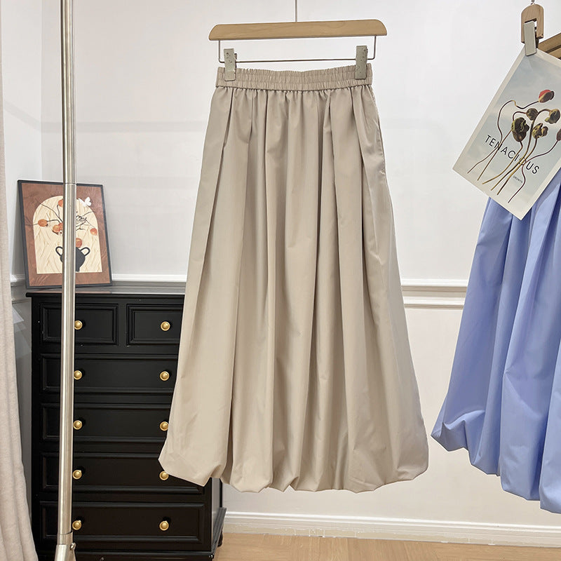 Damen Midirock Elastischer Bund Voluminöser Schnitt
