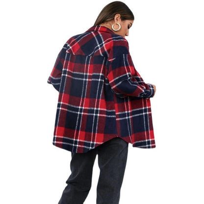 Damen Hemdjacke Karo Weiches Fleece Lässiger Schnitt