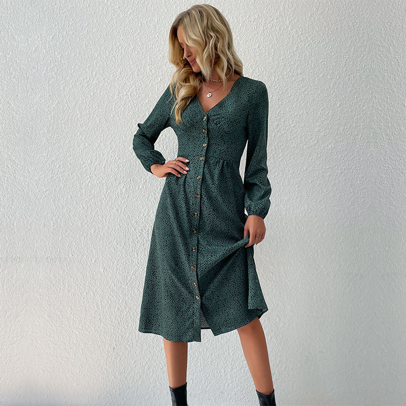 Damen Hemdblusenkleid Knielang mit Knopfverschluss Blumenmuster