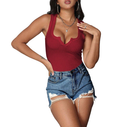Damen Tanktop V-Ausschnitt Figurbetont Norvielle