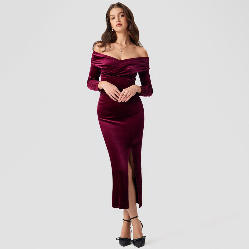 Damen Abendkleid Schulterfrei Mit Seitenschlitz Norvielle - Norvielle
