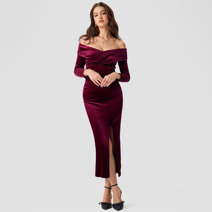 Damen Abendkleid Schulterfrei Mit Seitenschlitz Norvielle - Norvielle