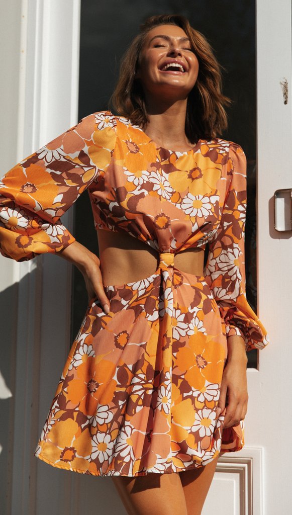 Damen Minikleid Florales Design Cut-Out-Details