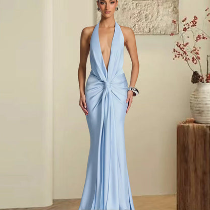 Damen Maxi-Kleid V-Ausschnitt Wickeldetail Norvielle