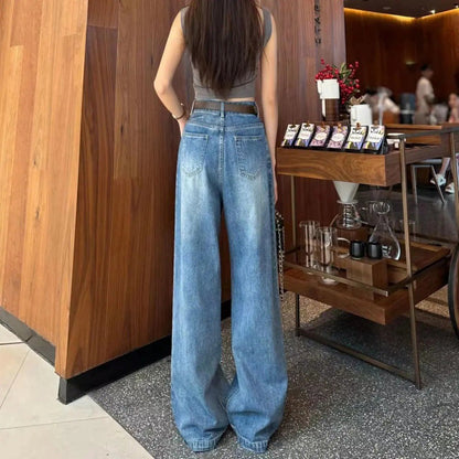 Damen Weite Jeanshose Hochbund