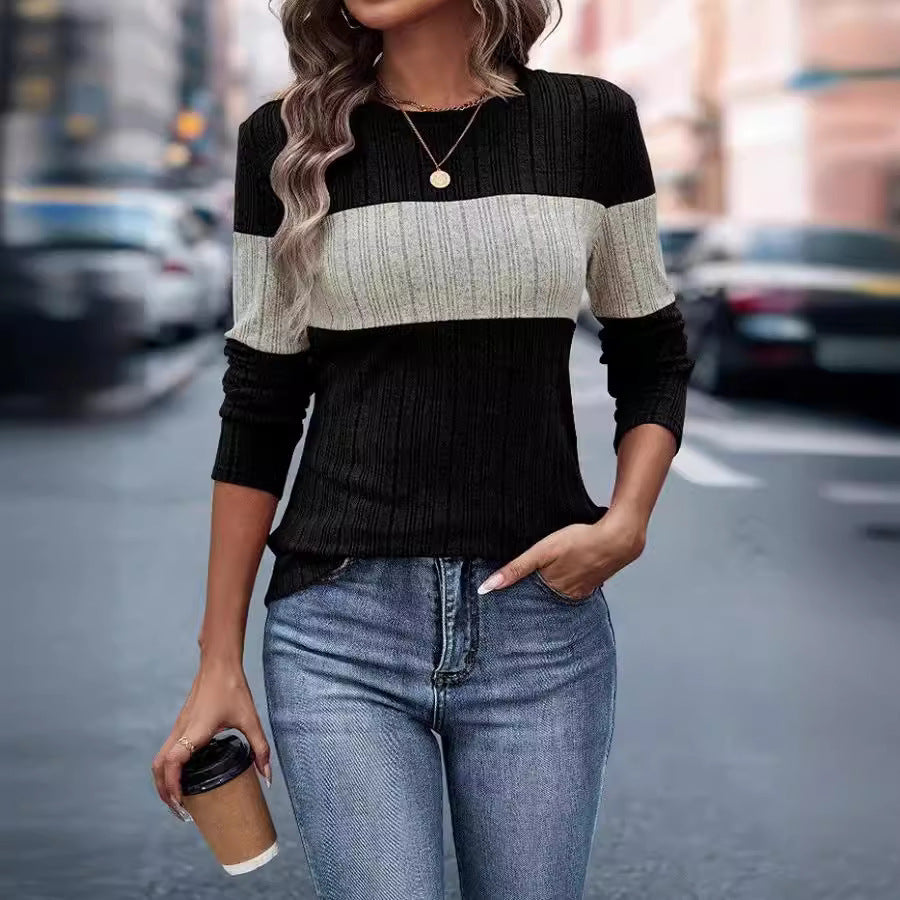 Damen Pullover Feinstrick Streifenmuster Beige