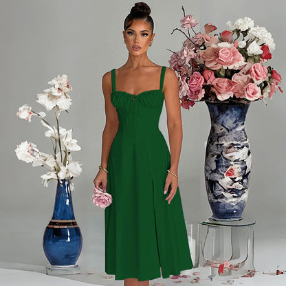 Damen Elegantes Midi-Kleid V-Ausschnitt Taillenbetonung Norvielle