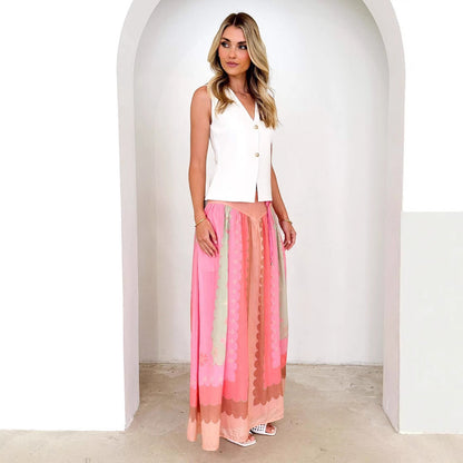 Damen Boho-Rock Floralmuster Taillenrock Lang