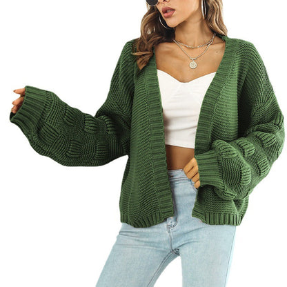 Damen Grobstrick Cardigan Voluminöse Ärmel Offene Front Norvielle