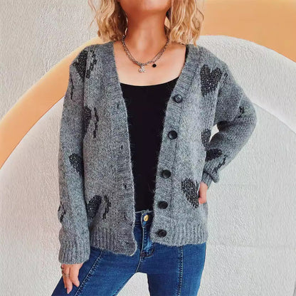 Damen Strickjacke Herzdesign Kuschelig Norvielle