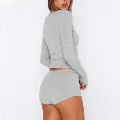 Damen Set Langärmliges Oberteil Shorty Wäsche Norvielle