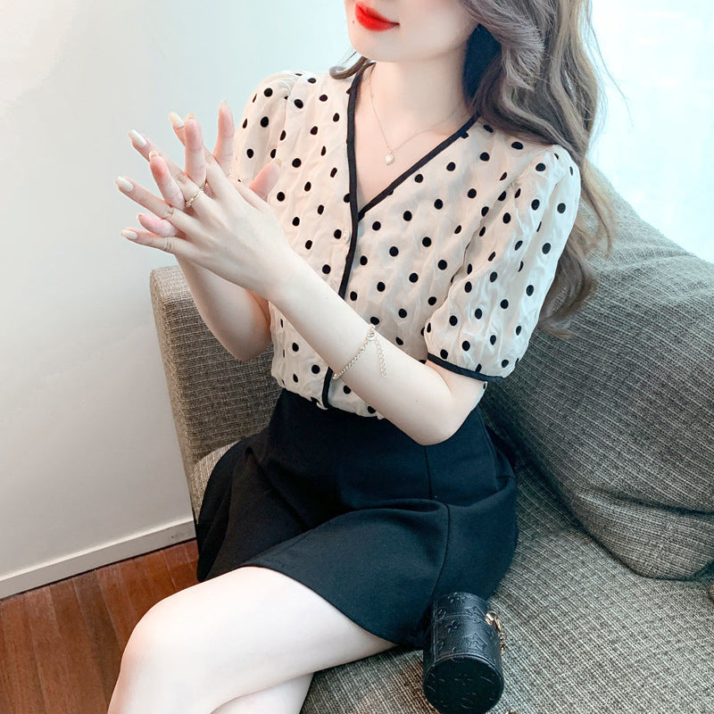 Damen Bluse mit Punkten Knöpfe Norvielle - Norvielle