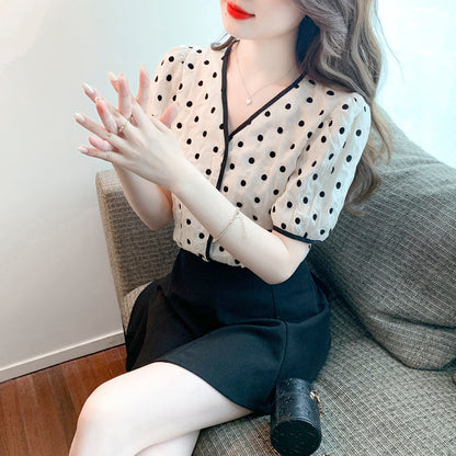 Damen Bluse mit Punkten Knöpfe Norvielle - Norvielle