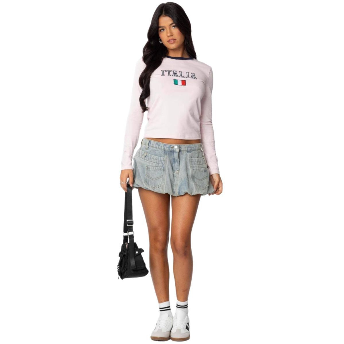 Damen Langarmshirt Italienischer Schriftzug Modernes Design Norvielle