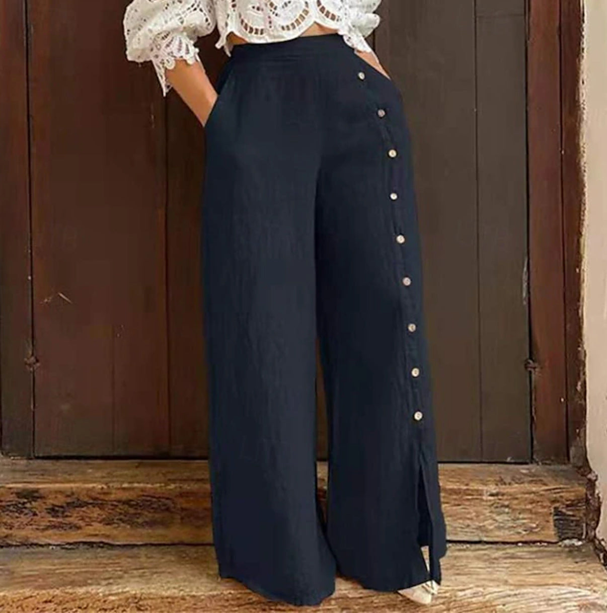 Damen Baumwollhose Weit Beinöffnung Elegantes Design