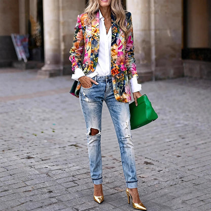 Damen Blazer Florales Design Moderner Schnitt Norvielle