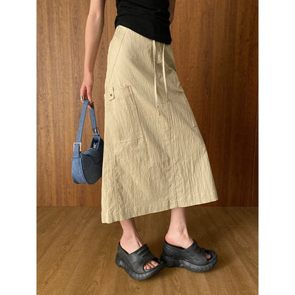 Damen Maxirock Vieltaschen Elastischer Bund