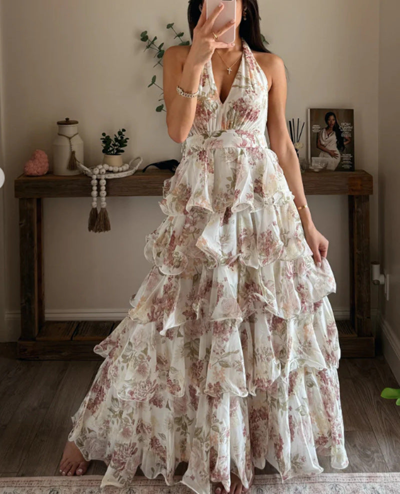Damen Maxikleid Floraler Druck Mit Volants Norvielle