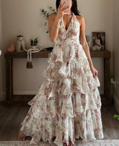 Damen Maxikleid Floraler Druck Mit Volants Norvielle