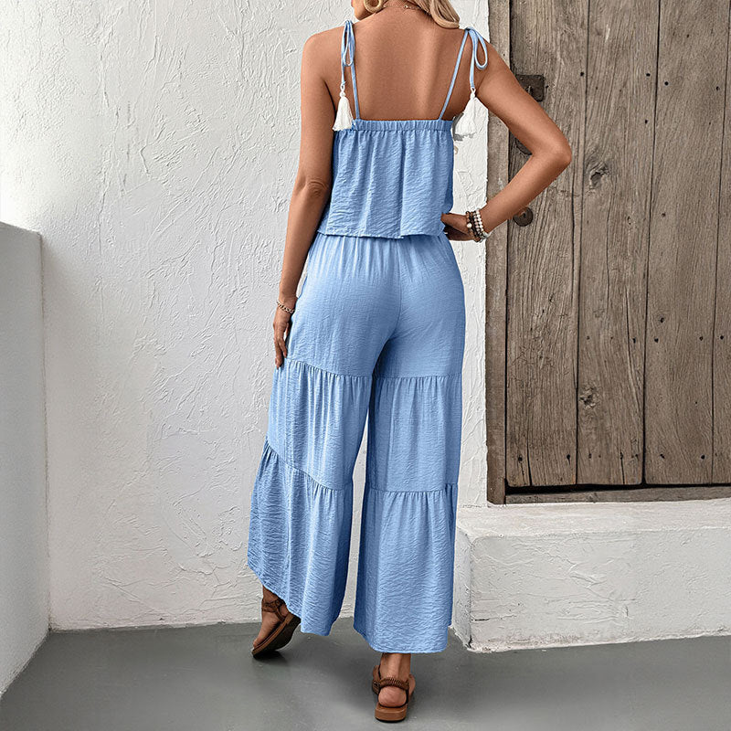 Damen Zweiteiler-Set Volant-Design Kordelzug Norvielle