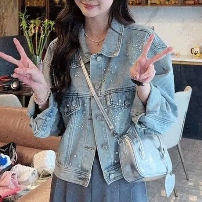 Damen Denimjacke Dekorative Perlen Norvielle - Norvielle