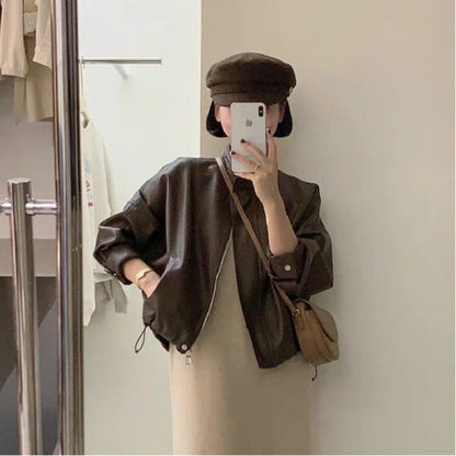 Damen Lederjacke Oversized Schnitt Modern Norvielle