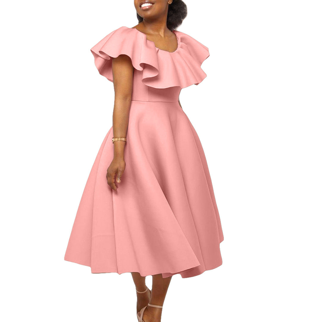 Damen Midikleid Elegant Volant Tailliert Norvielle