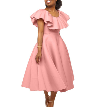 Damen Midikleid Elegant Volant Tailliert Norvielle