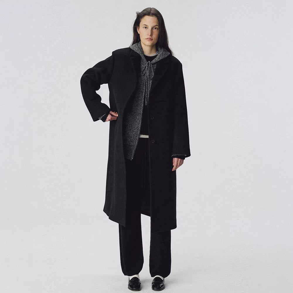Damen Eleganter Langer Mantel mit Revers und Taschen - Norvielle