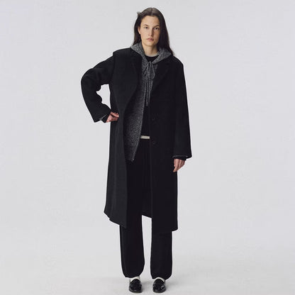 Damen Eleganter Langer Mantel mit Revers und Taschen - Norvielle