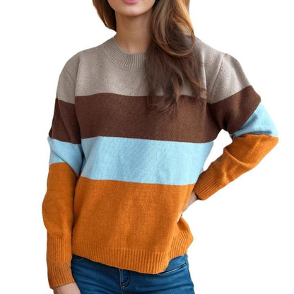 Damen Pullover Casual Farbenfrohe Blockstreifen Norvielle