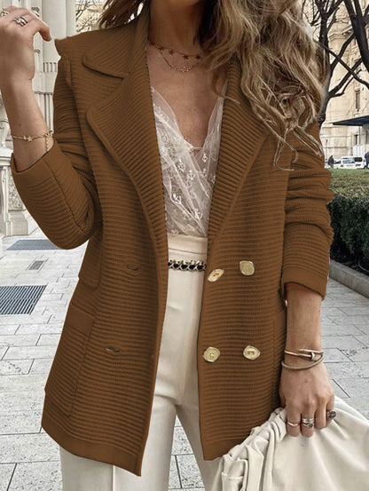 Damen Strickblazer Doppelknopfleiste Strukturiert Anthrazit