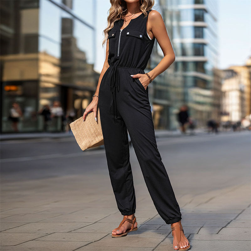 Damen Jumpsuit mit Taschen und verstellbarem Taillenzug Norvielle