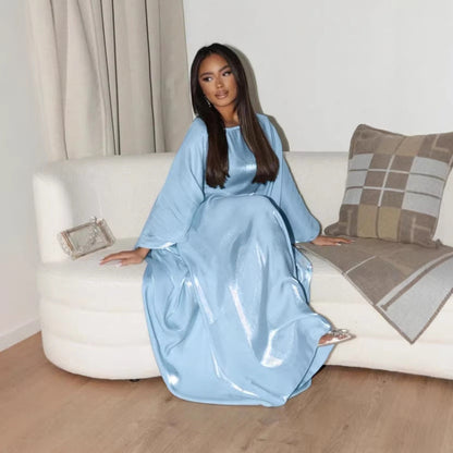 Damen Satin Maxikleid Weit Schnitt Elegante Ärmel Norvielle