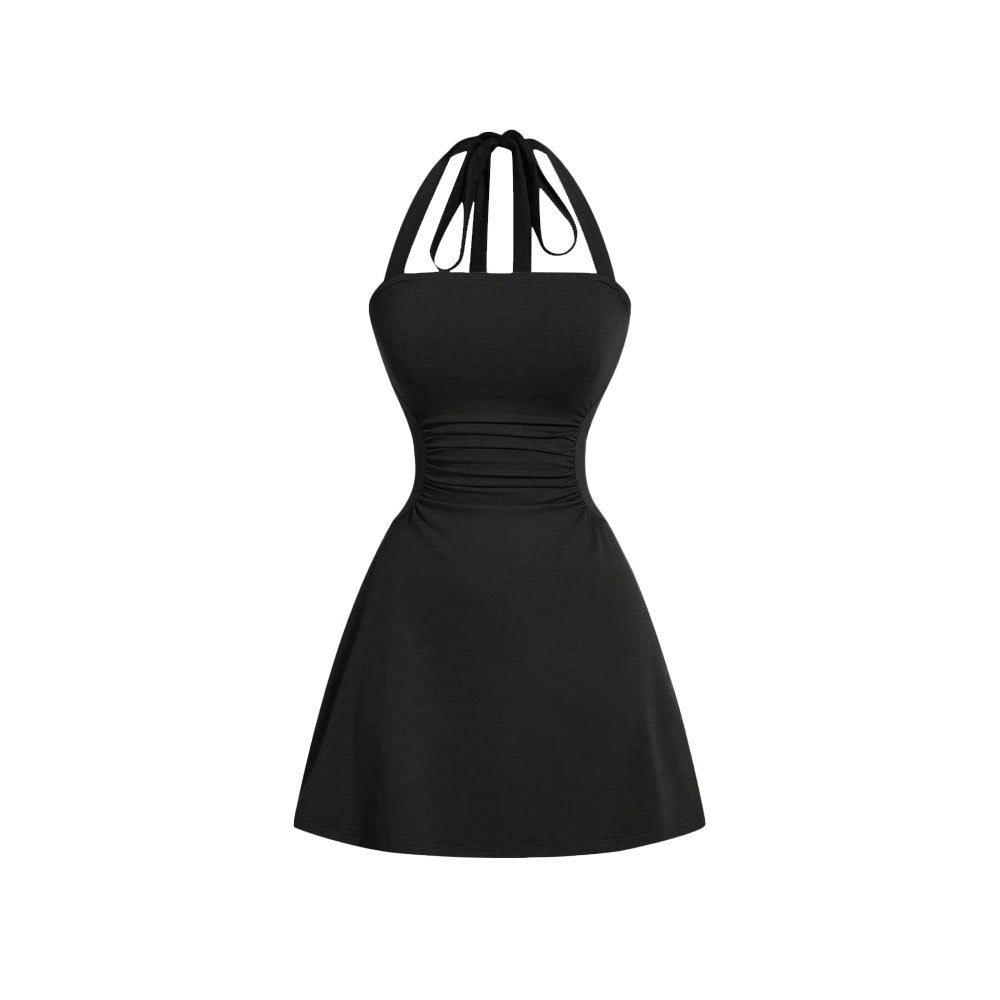 Damen Halterkleid Figurformend Drapierung Rückenschnürdesign