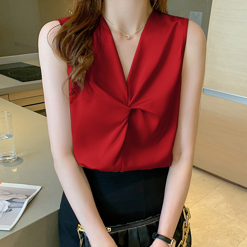 Damen Ärmelloses Oberteil Wickeldesign Elegantes Jersey