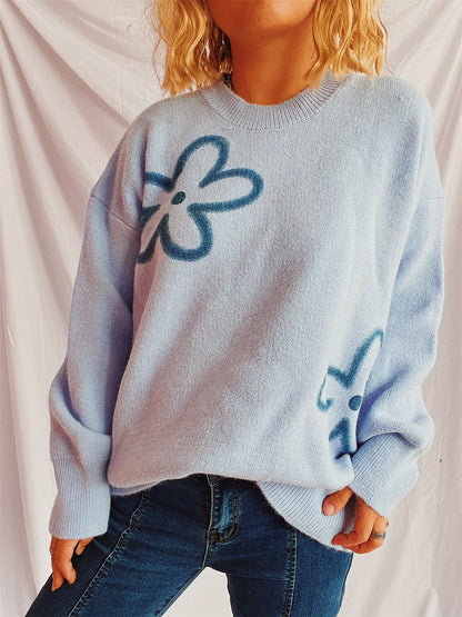 Damen Strickpullover Oversized Floralmuster Norvielle