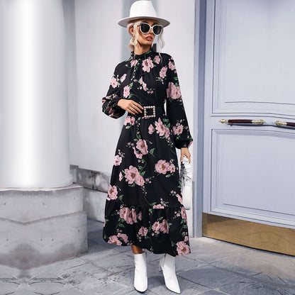 Damen Maxikleid Florale Rüschen Eleganter Bund Norvielle
